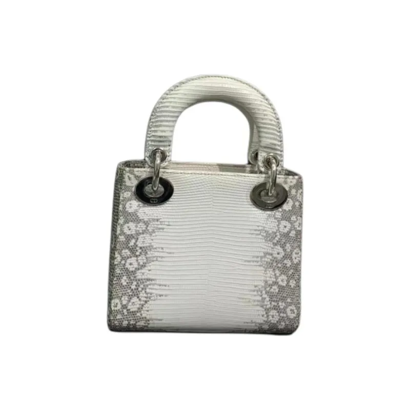 DIOR Lady Dior Lizard Skin Shoulder Bag Crossbody Bag Handbag Mini Women's Gray/Milk White-1