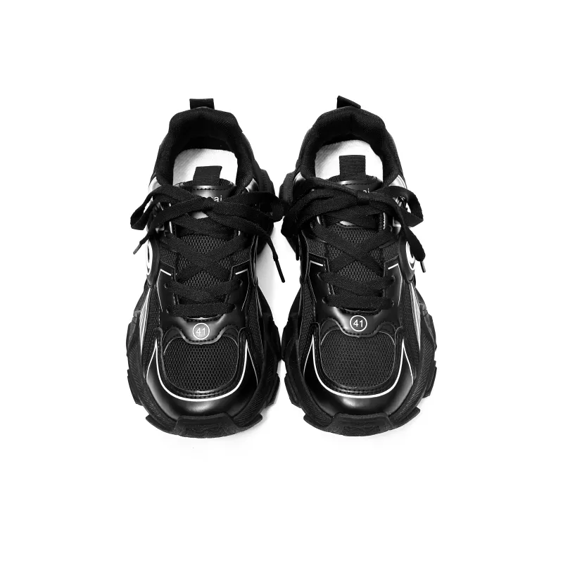 SLnU★3 Lightweight Height Increasing Coverage Low Top Chunky Sneakers Men's Black-3