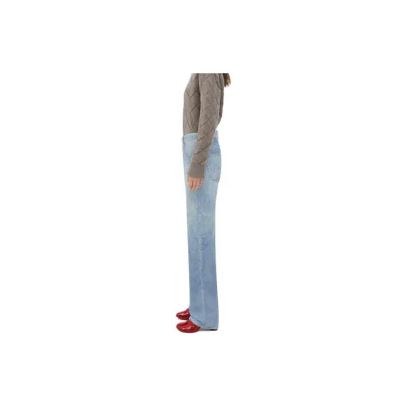 Bottega Veneta Printed Leather Boyfriend Fit Denim Jeans Women's Light Blue-4