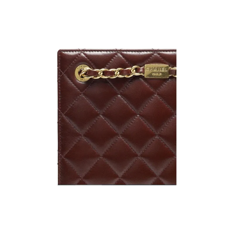 CHANEL Lambskin Tote Bag, Shopping Bag, Shoulder Bag, Handbag Trumpets Women's Dark Brown-2