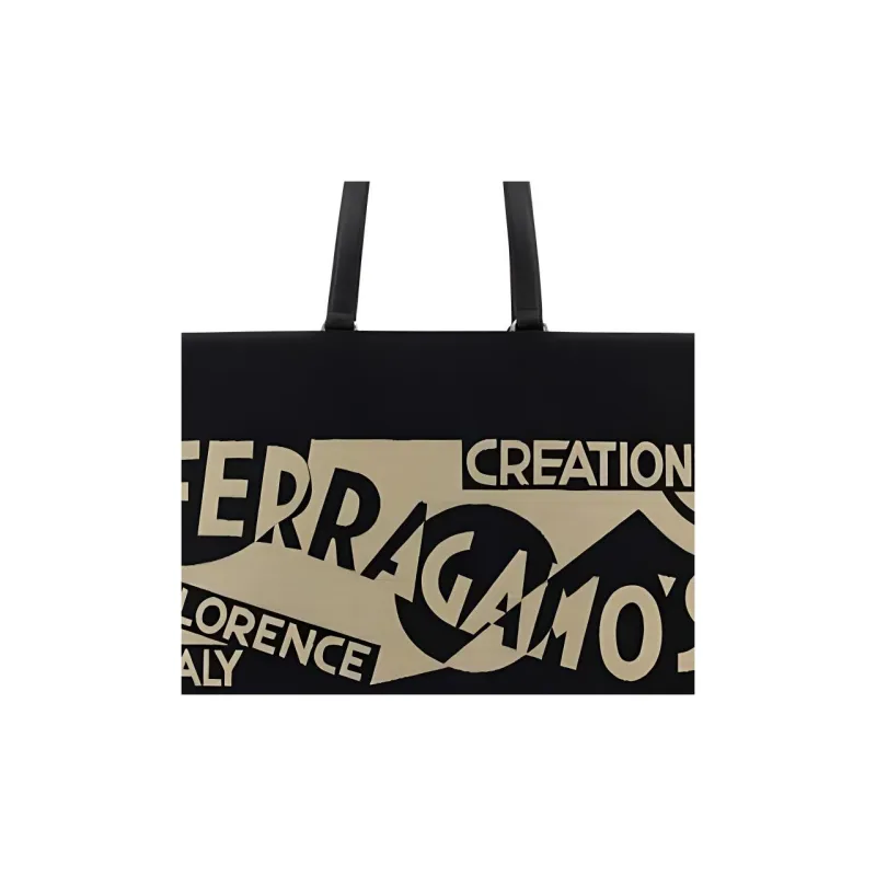 FERRAGAMO Fabric Tote Bag Shopping Bag Shoulder Bag Handbag Large Size Women's Black-2