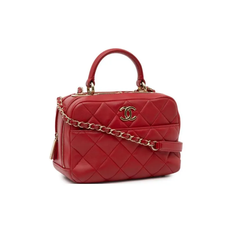 CHANEL Trendy Cc Lambskin Bowling Bag, Shoulder Bag, Crossbody Bag, Handbag Trumpets Women's Red-1