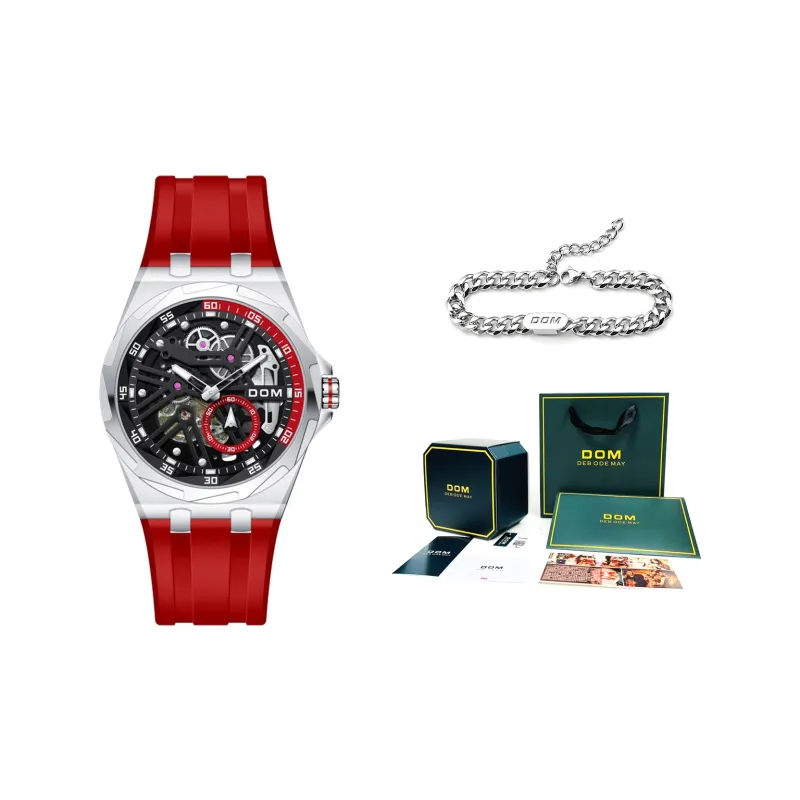 DOM Cut Out Mechanical Collection Mechanical Movement Rubber Strap Watch Unisex Black Dial-5