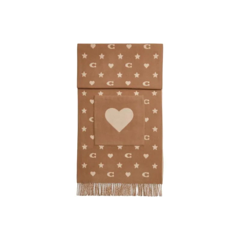 COACH Wool Knit Scarves Unisex Brown-0