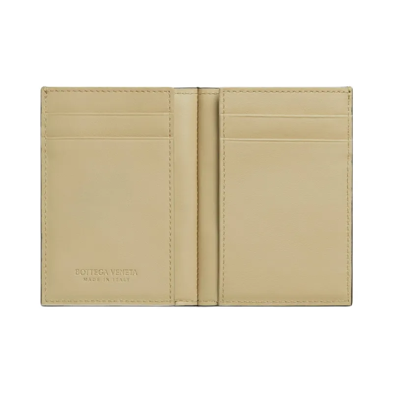Bottega Veneta Calfskin Card Holder Men's Khaki & Light Cream-1