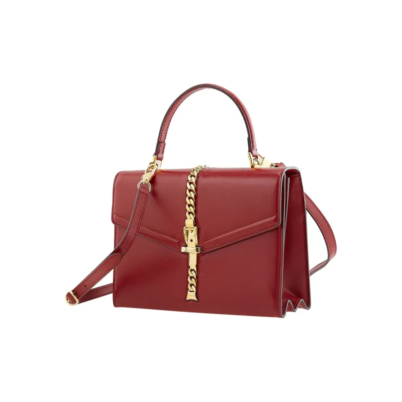GUCCI Sylvie 1969 Leather Shoulder Bag Crossbody Bag Handbag Small Size Women's Red-1