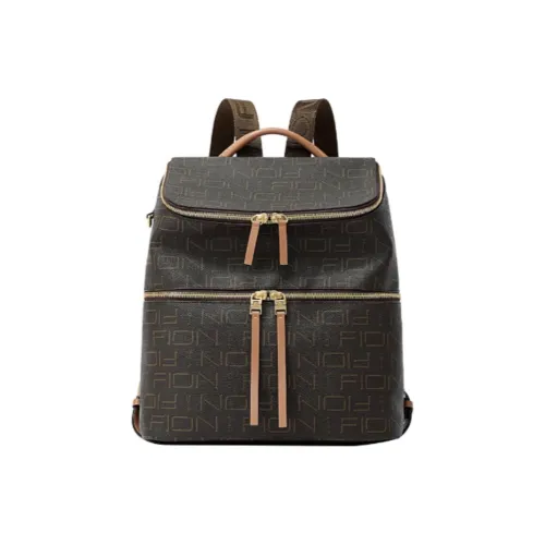 FION Artificial Leather Backpack Large Size Women's Dark Coffee Brown