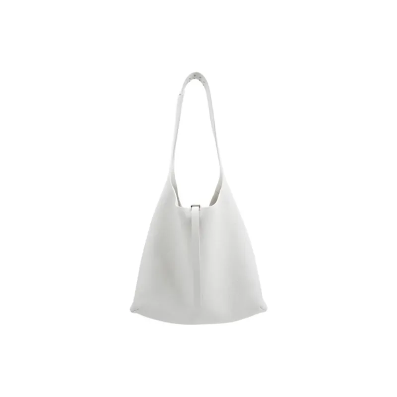 SUREN Top Grain Cow Leather Hobo Bag Handbag Shoulder Bag Large Size Women's Milk Tea Brown/Like Snow-6
