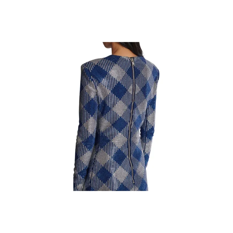 BALMAIN Gingham Rhinestone Mini Dress-6