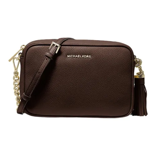 MICHAEL KORS Jet Set Litchi Grain Leather Shoulder Bag Crossbody Bag Medium Size Women's Chocolate