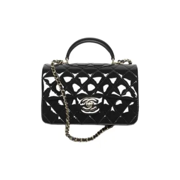 CHANEL Classic Flap CF Calfskin Patent Leather Shoulder Bag Crossbody Bag Handbag Mini Women's Black