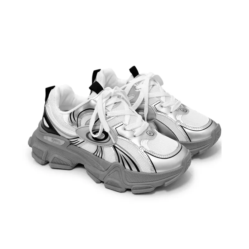 SLNU 3 Breathable Coverage Lightweight Height Increasing Low Top Chunky Sneakers Men's White Gray-1
