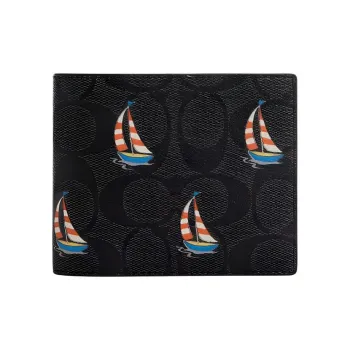 COACH 3 IN 1 Wallet Signature Canvas Wallet Mini Women's Charcoal Multicolor
