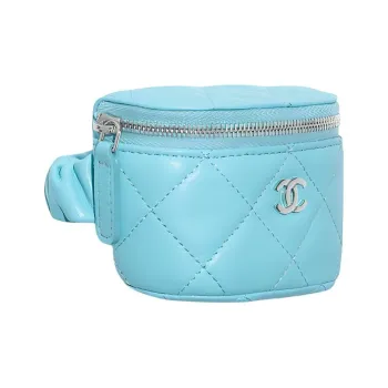 CHANEL Lambskin Elastic String Wristband Coin Purse Women's Neon Blue