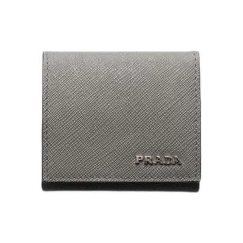 PRADA Saffiano Leather Coin Purse Men's Light Gray With Caramel