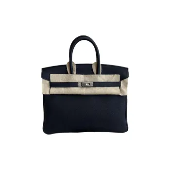 HERMES Birkin Togo Calfskin Birkin Bag Handbags Unisex 3Y Caban Black Tweed & Navy Blue