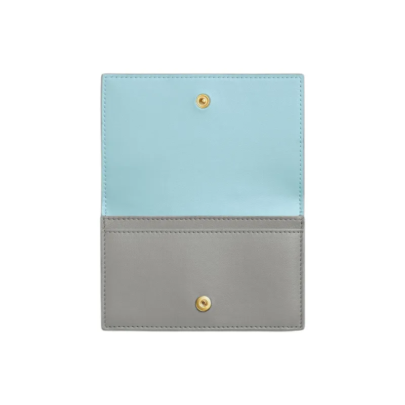Bottega Veneta Intrecciato Sheepskin Card Holder Women's Silver Gray & Sky Blue-1