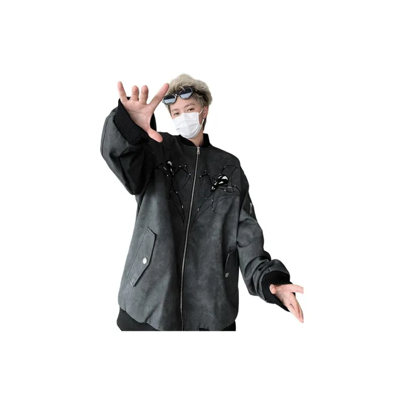 SOCKKEY Leather Jackets Coats Unisex Black Gray Color-1
