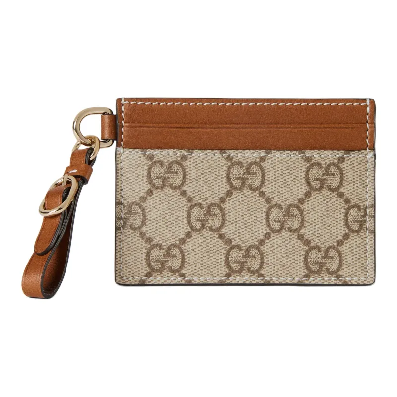 GUCCI Coated Canvas Card Holder Women's Beige & Brown-0