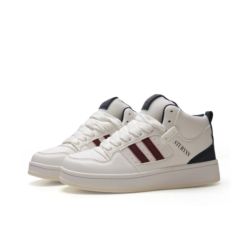 STUR YSN High Top Skateboard Shoes Women's White Burgundy-1
