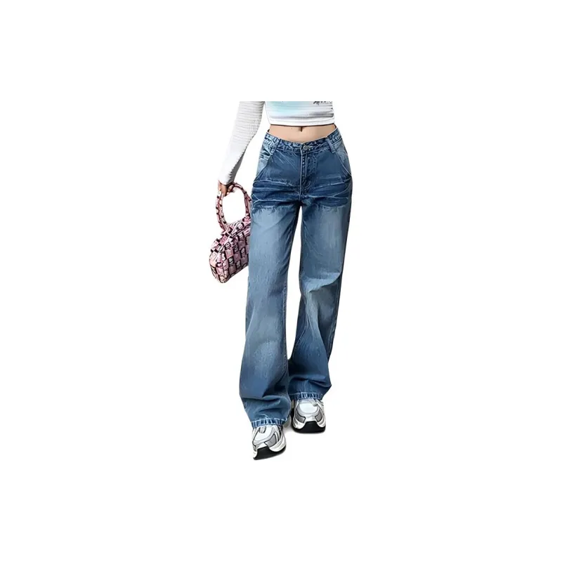 YINLEI Jeans Women's Vintage Blue-2