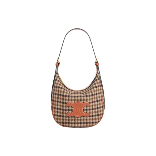 CELINE Cuir Triomphe Plaid Nee Crossbody Bag, Shoulder Bag Small Size Women's Brown & Multicolor