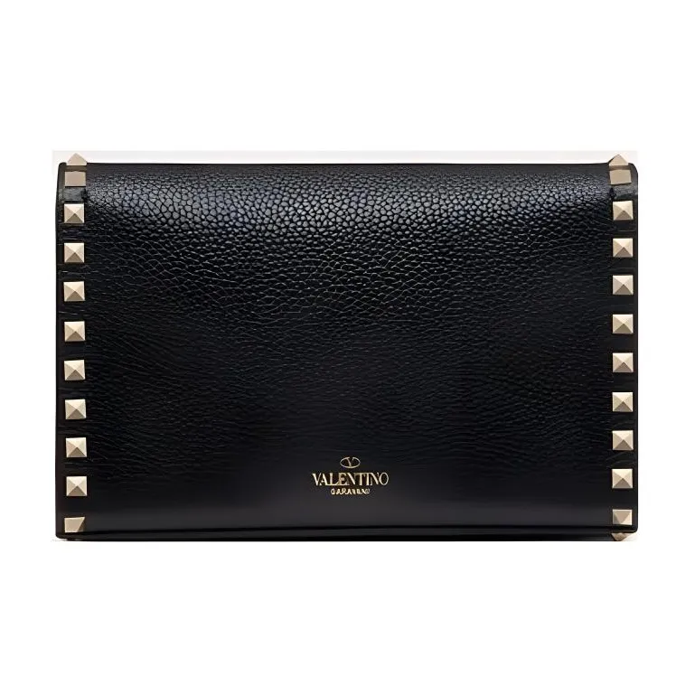 Valentino Rockstud Calfskin Messenger Bag Shoulder Bag, Crossbody Bag Small Size Women's Black-2