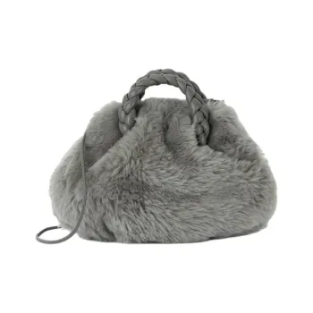 Hereu Shearling Shoulder Bag Crossbody Bag Handbag Medium Size Women's Dark Gray