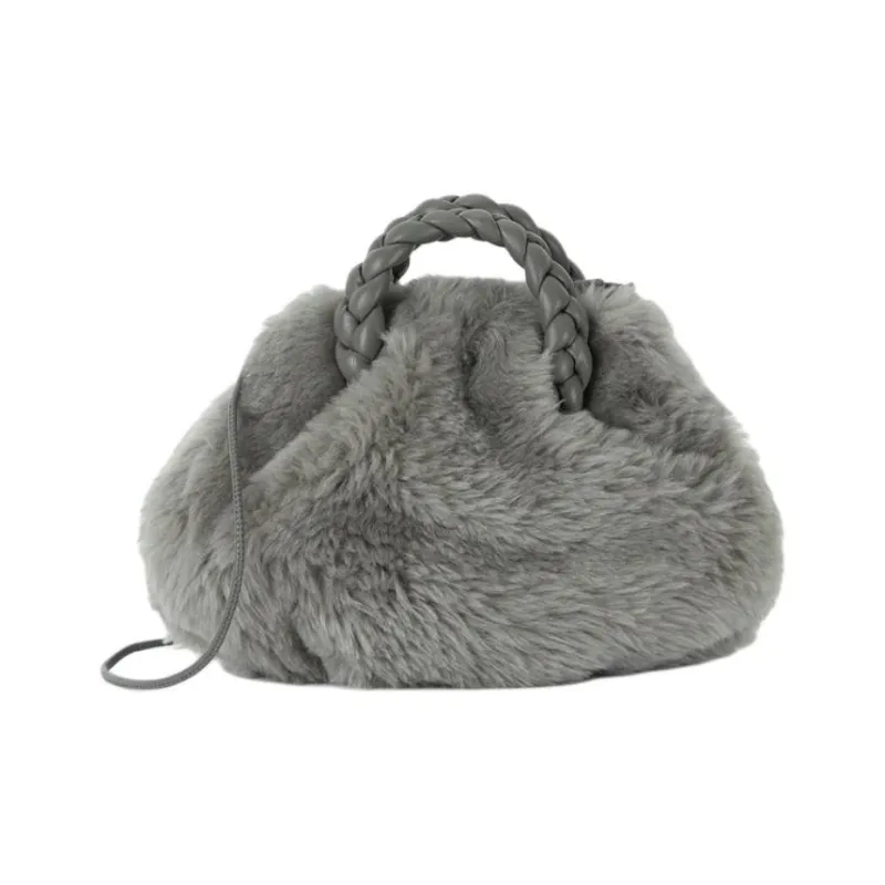 Hereu Shearling Shoulder Bag Crossbody Bag Handbag Medium Size Women's Dark Gray-0