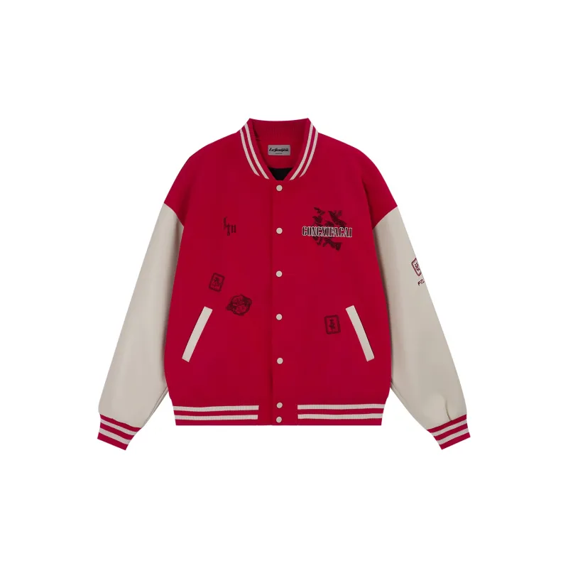 LUJIAMEN Baseball Jacket Unisex Red-1