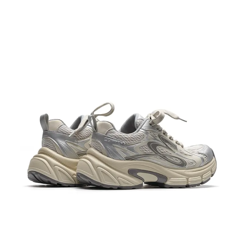 Mule Donkey Lightweight Height Increasing Low Top Chunky Sneakers Unisex White Gray-3