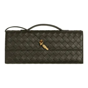 Bottega Veneta Andiamo Series Sheepskin Clutch Women's Khaki