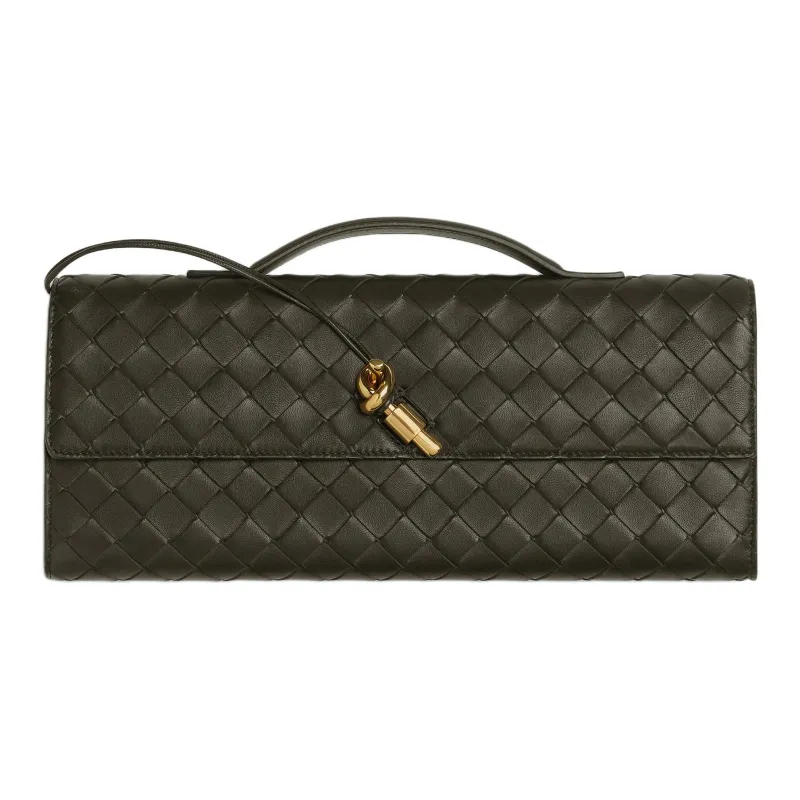 Bottega Veneta Andiamo Series Sheepskin Clutch Women's Khaki-0