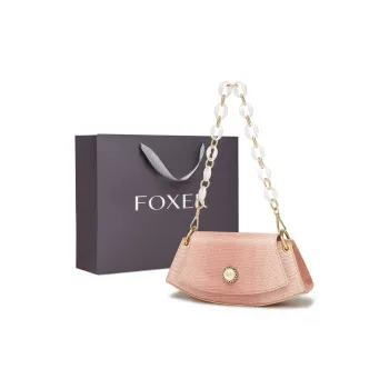 FOXER Microfiber Synthetic Leather Crescent Bag, Portable Crossbody Bag, Shoulder Bag Women's Peach Pink