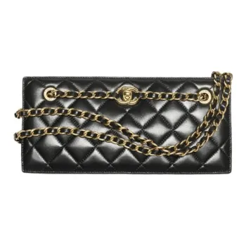 CHANEL Lambskin One Shoulder Crossbody Clutch Women's Black
