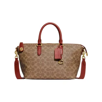 COACH Canvas With Calfskin Tote Bag, Shopping Bag, Portable Crossbody Bag, Shoulder Bag Large Size Women's Khaki