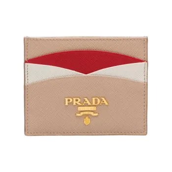 PRADA Saffiano Leather Card Holder Women's Fire Red