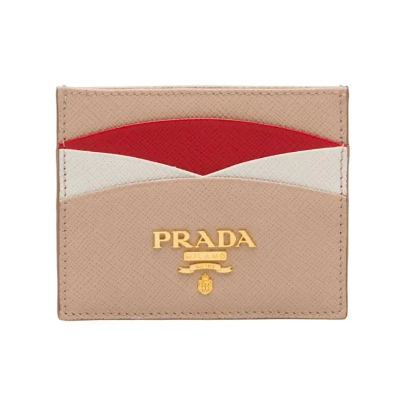 PRADA Saffiano Leather Card Holder Women's Fire Red-0