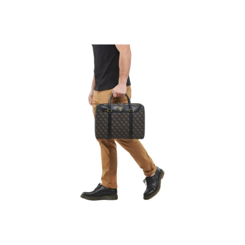 GUESS Polyurethane Shoulder Bag Crossbody Bag Handbag Regular Men's Dark Brown-4