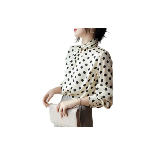 Wbwq Chiffon Shirts Women's Apricot Base With Black Spots