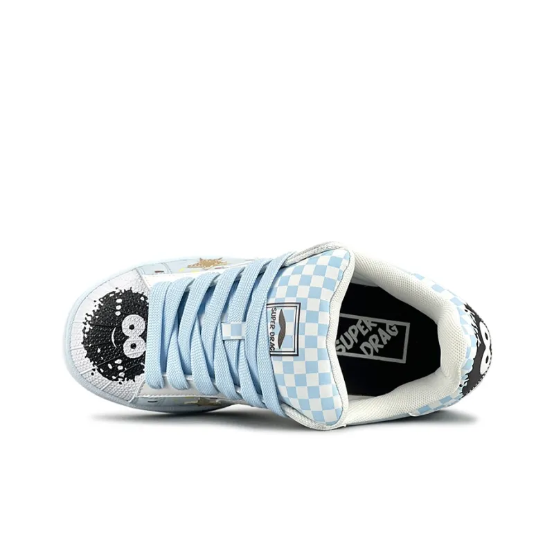 LuzaoT SUPER DRAG Shell Head Anti Slip Wear Resistant Low Top Skateboard Shoes Women's Light Blue-3