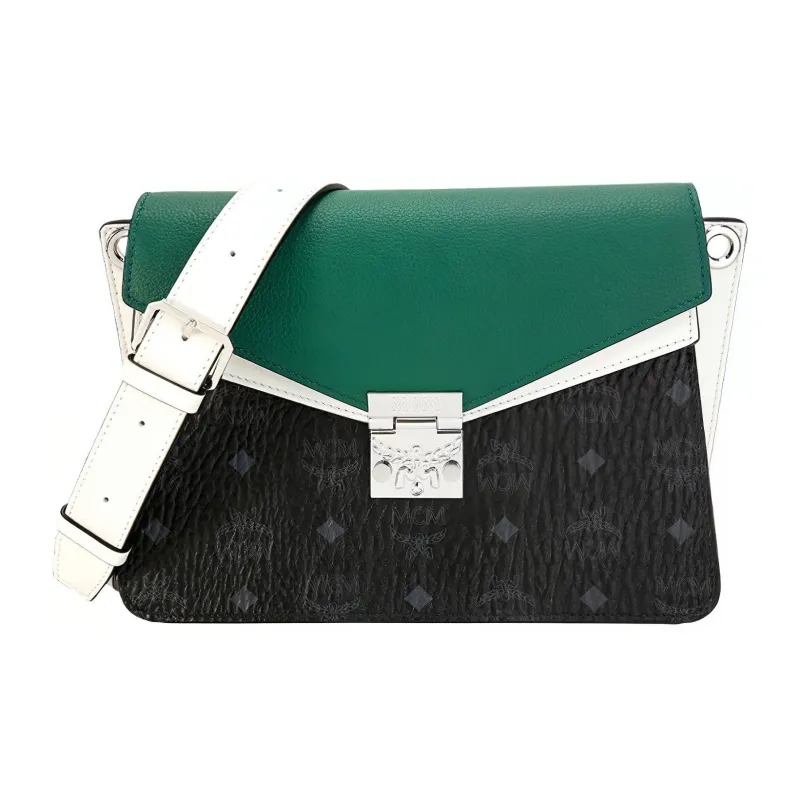 MCM Visetos PVC Shoulder Bag Crossbody Bag Women's Green/Black/White-0