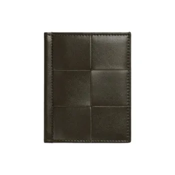 Bottega Veneta Calfskin Card Holder Men's Khaki With Cream Accent