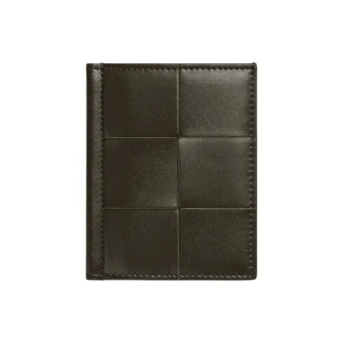 Bottega Veneta Calfskin Card Holder Men's Khaki With Cream Accent