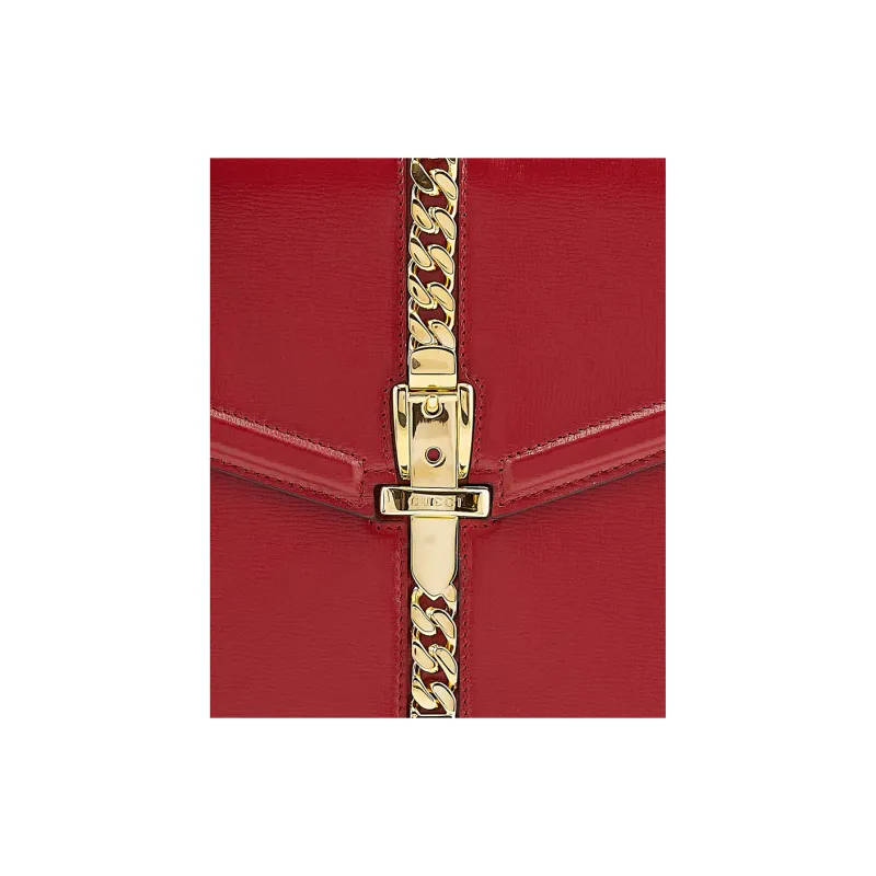 GUCCI Sylvie 1969 Leather Shoulder Bag Crossbody Bag Handbag Small Size Women's Red-4