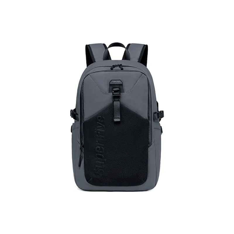 Super Five Polyester Backpack Unisex Black/Gray/Orange/Ecru-8