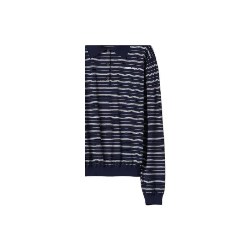 MIU MIU Logo print Striped Polo Top-5