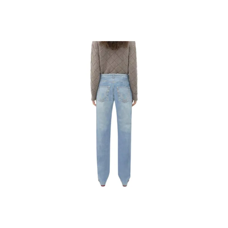 Bottega Veneta Printed Leather Boyfriend Fit Denim Jeans Women's Light Blue-5