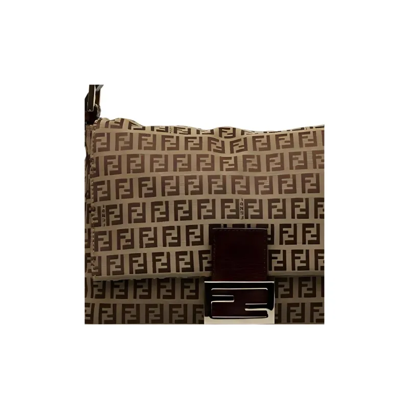 FENDI Canvas With Calfskin Handbag Shoulder Bag Women's Beige & Brown-3