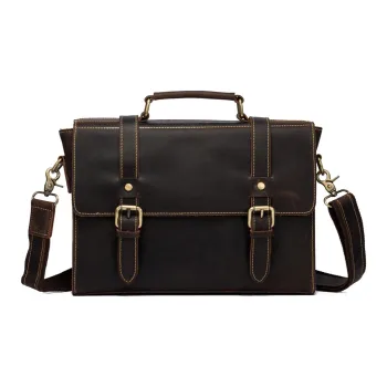 DOSRFINI Cow Leather Briefcase Crossbody One Shoulder Handbag Regular Men's Dark Coffee/Brown